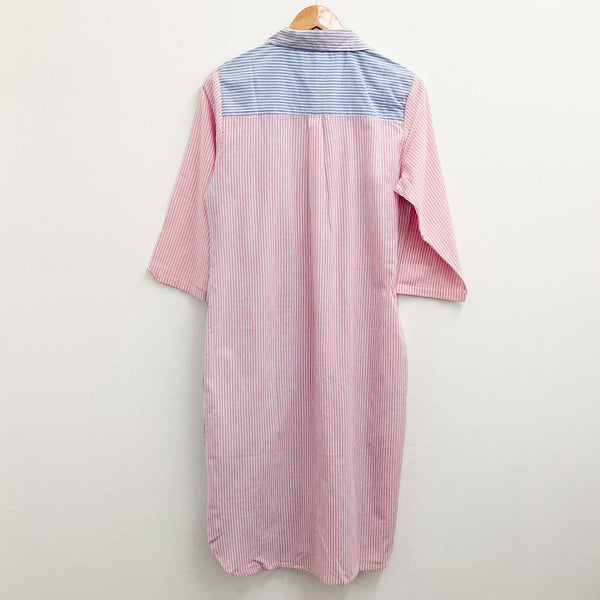 Lily Ella Striped Blue Purple Pink Cotton Midi Shirt Dress UK 12