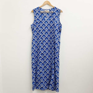 Lily Ella Blue & White Printed Sleeveless Cotton Midi Dress UK 14