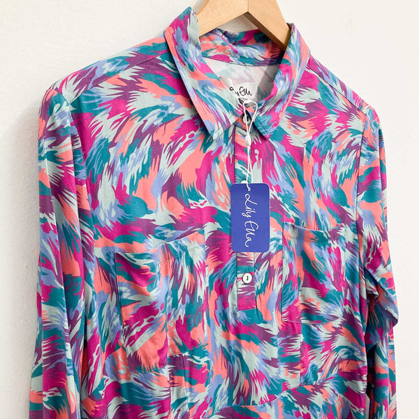 Lily Ella Colourful Printed A-Line Long Sleeve Shirt Dress UK 14