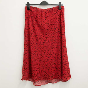 Lily Ella Red & Black Floral Print Pull-On Midi Skirt UK 20