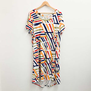 Zim & Zoe by City Chic White Abstract Stripe Cotton Relaxed T-Shirt Dress UK 18