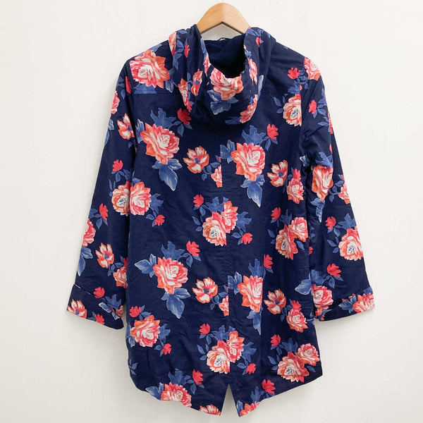 Lily Ella Navy Floral Print Fleece Lined Hooded Longline Jacket UK 12