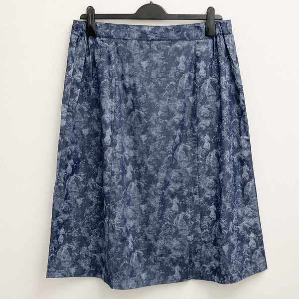 Lily Ella Blue Denim Print A-Line Cotton Midi Skirt UK 20