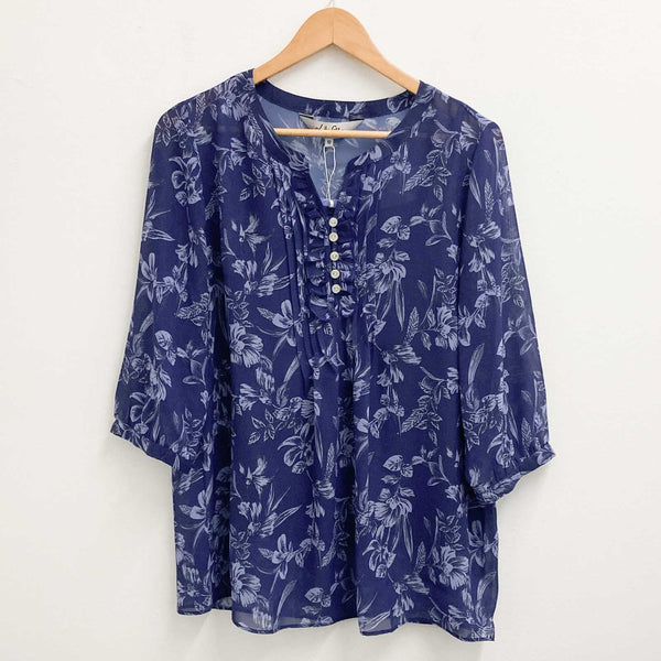 Lily Ella Blue Floral Print 3/4 Sleeve Floaty Tunic Top UK 10