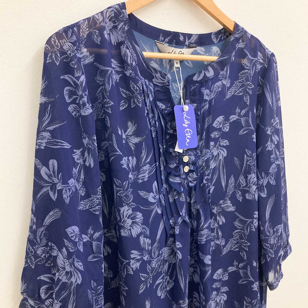 Lily Ella Blue Floral Print 3/4 Sleeve Floaty Tunic Top UK 10