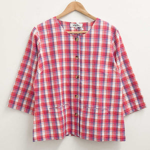 Lily Ella Pink Check Round Neck Button Front 3/4 Sleeve Cotton Jacket UK 16