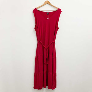 Evans Red V-Neck Sleeveless Tiered Maxi Dress UK 22/24