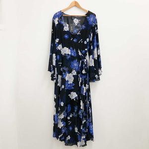 City Chic Black & Blue Floral Print Maxi Wrap Dress UK 18