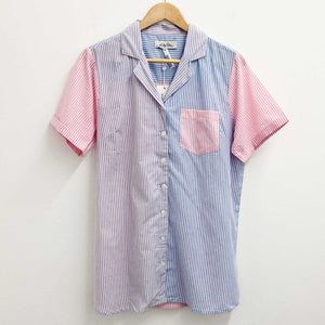 Lily Ella Blue & Pink Striped Short Sleeve Cotton Blouse UK 14