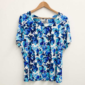 Lily Ella White & Blue Floral Print Short Sleeve Top UK 20 