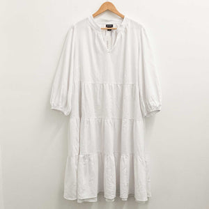 Evans White 3/4 Sleeve Tiered Cotton Midi Dress UK 18
