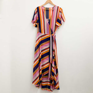 City Chic Striped Flutter Sleeve Wrap Maxi Dress UK 20