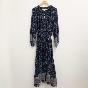 Aveology by City Chic Black & Blue Floral Folk Print Maxi Dress UK 22/24