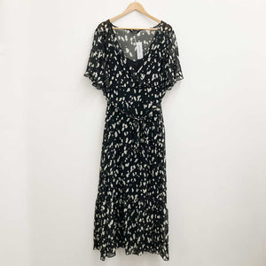 Evans Black Spot Print Faux Wrap Sheer Overlay Maxi Dress UK 22/24