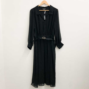 Arna York by City Chic Black Long Sleeve Belted Midi Dress UK 20