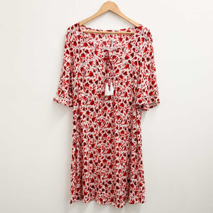 Evans White & Red Floral Print Crochet Detail Tunic Dress UK 14