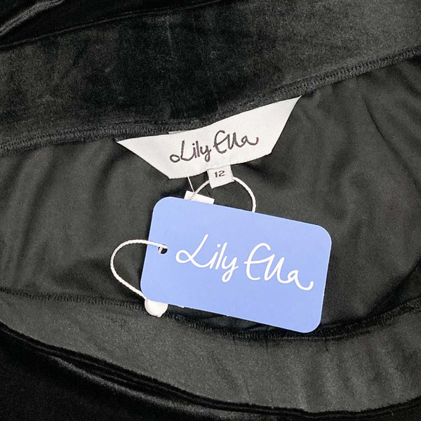 Lily Ella Black Velour A-Line Midi Skirt UK 12 