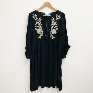 Aveology by City Chic Black Embroidered Tie Neck Tunic Top UK 14