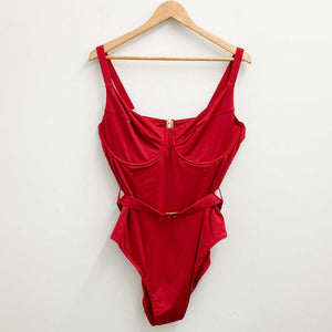 City Chic Red Underwire One Piece Belted Swimsuit UK 18 