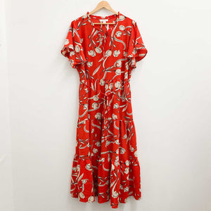 Loralette by City Chic Red Orange Floral Print Tiered Maxi Dress UK 20