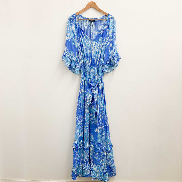 Arna York by City Chic Blue Printed Ruffle Maxi Dress UK 18