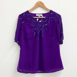 Lily Ella Purple V-Neck Sequin Embellished Short Sleeve Top UK 14