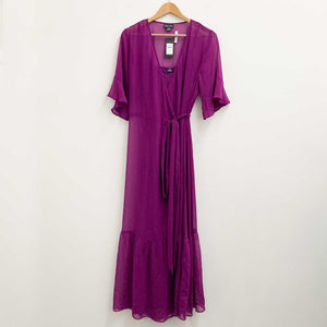 City Chic Purple Flutter Sleeve Wrap Maxi Dress UK 14