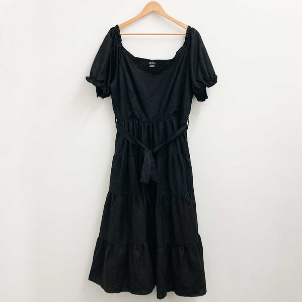 City Chic Black Puff Sleeve Linen Blend Maxi Dress UK 20
