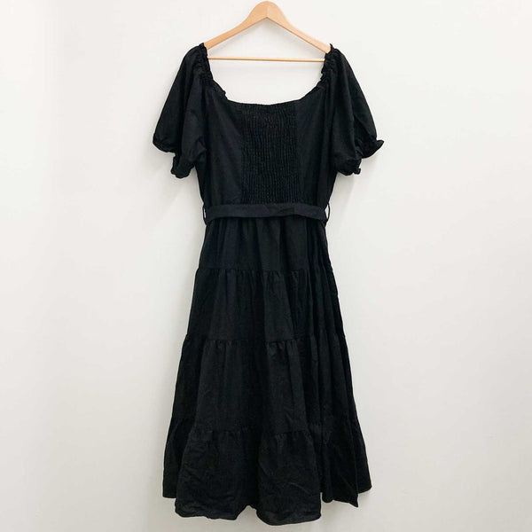 City Chic Black Puff Sleeve Linen Blend Maxi Dress UK 20