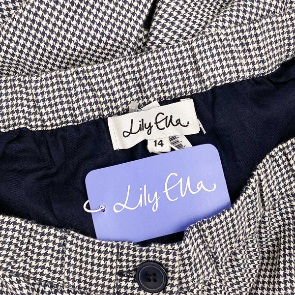 Lily Ella Navy Dog Tooth Straight Leg Cotton Trousers UK 14