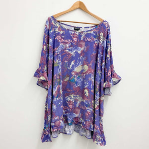 Evans Lilac Butterfly Print Frill Trim Relaxed Fit Top UK 30/32 