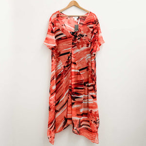 Avenue Coral Printed V-Neck Asymmetrical Maxi Dress UK 20