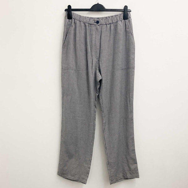 Lily Ella Navy & Stone Dog Tooth Cotton Straight Leg Trousers UK 16