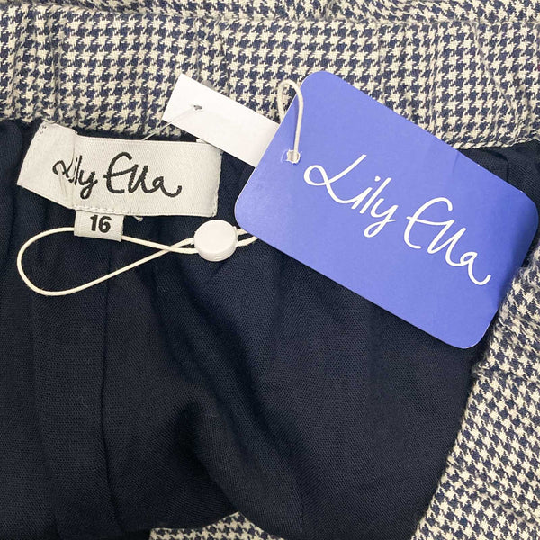 Lily Ella Navy & Stone Dog Tooth Cotton Straight Leg Trousers UK 16