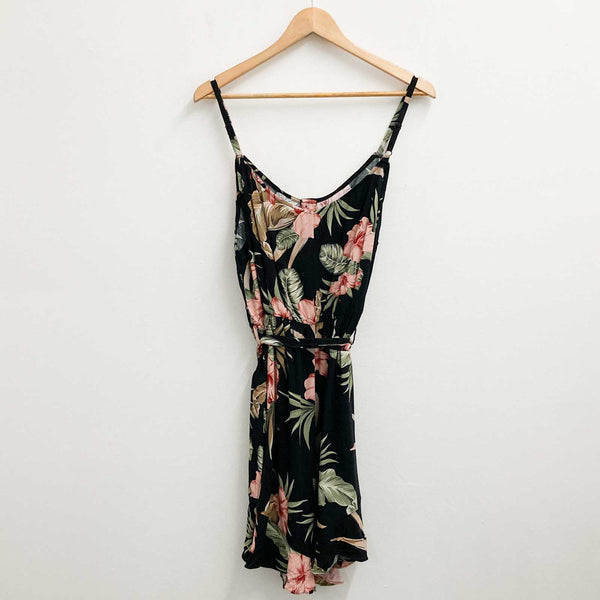 City Chic Black Floral Print Strappy Playsuit UK 16