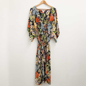 Loralette by City Chic Dotty Palm Print V-Neck Wide Sleeve Maxi Dress UK 20