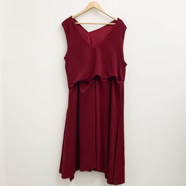 Navabi by City Chic Burgundy Asymmetrical V-Neck Midi Dress UK 22