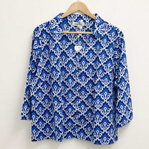 Lily Ella Blue Printed Lightweight Cotton V-Neck Blouse UK 20