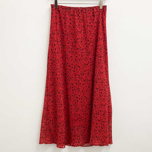 Lily Ella Red & Black Floral Print Pull-On Bias Cut Midi Skirt UK 10 