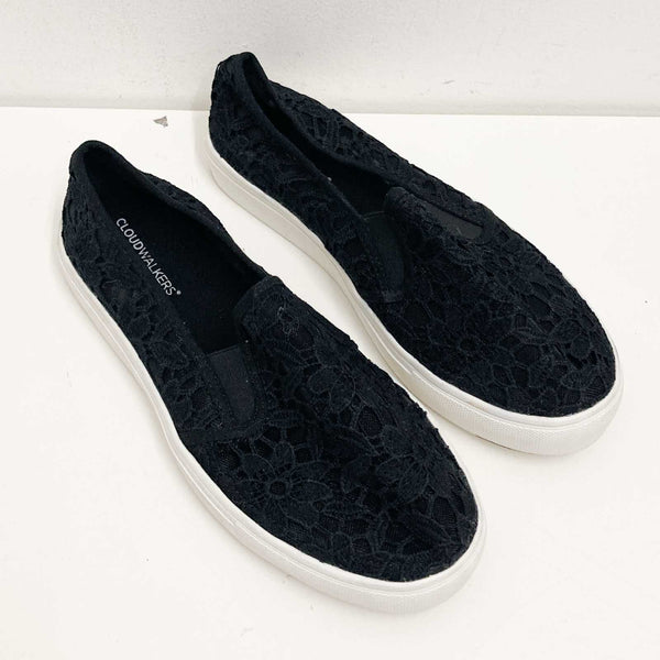 Cloudwalkers Black Floral Lace Mesh Slip On Flat Skater Shoes UK 8 Extra Wide