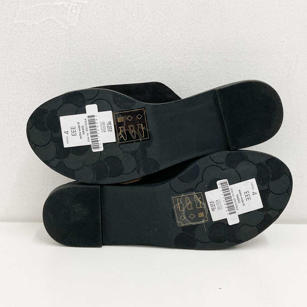 Evans Black Faux Suede Slip On Buckle Slide Sandals UK 4 Extra Wide