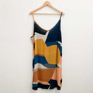 City Chic Abstract Print V-Neck Strappy Slip Dress UK 20