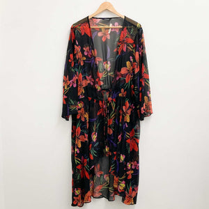Evans Black Multi Tropical Floral Print Sheer Kimono Jacket UK 26/28