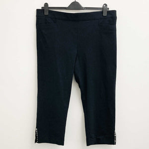 Avenue Black Stretch Studded Hem Capri Trousers UK 20