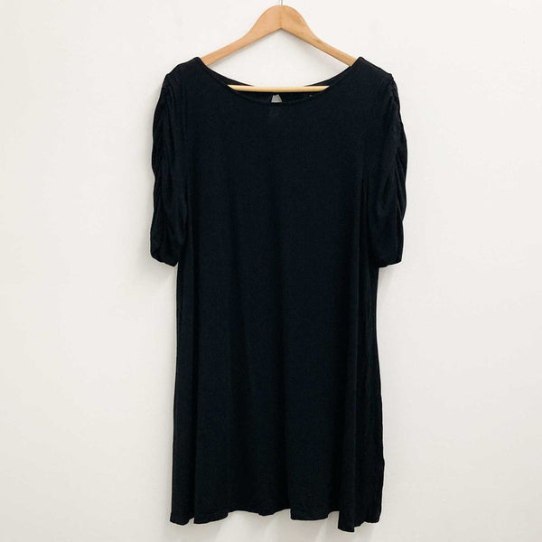 Evans Black Ruched Shoulder Plain Short Dress UK 16