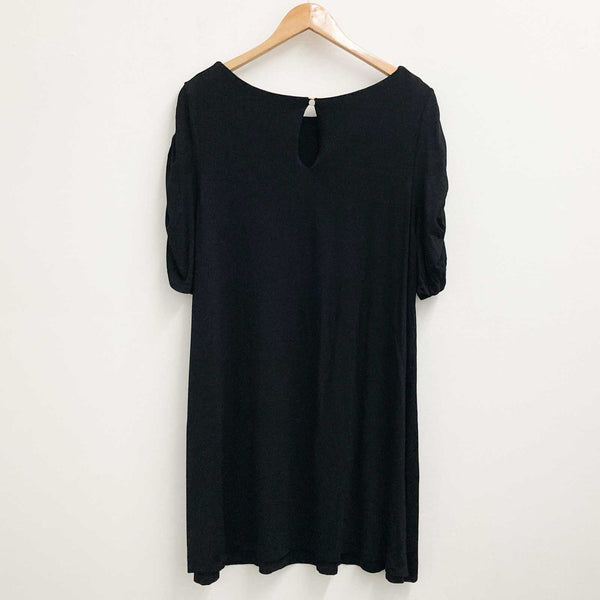 Evans Black Ruched Shoulder Plain Short Dress UK 16