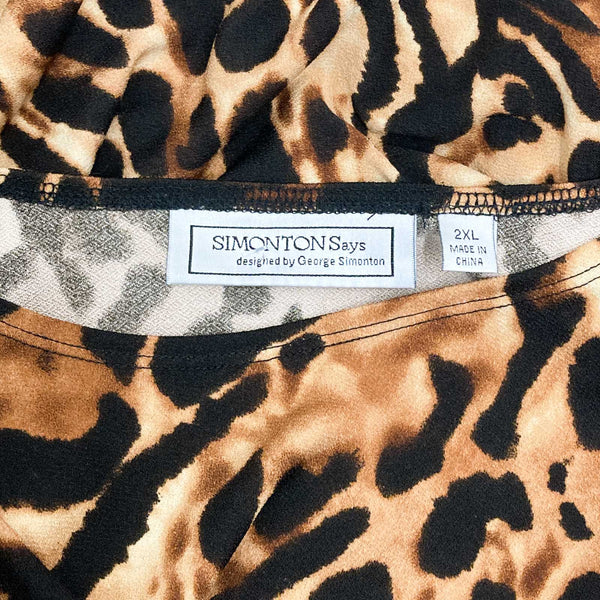 Simonton Says Animal Print Long Sleeve Dress 2XL George Simonton