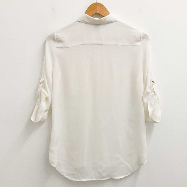 H&M Blouse Size 36 Ivory 3/4 Button Tab Sleeve 