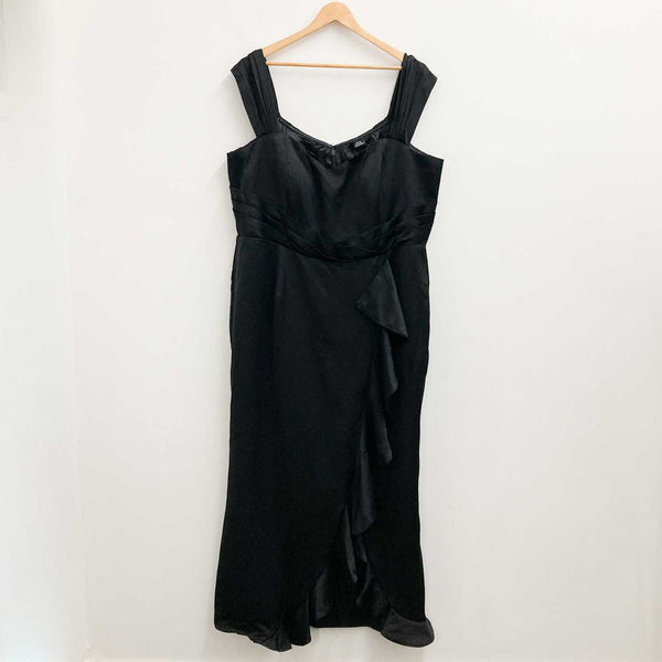 City Chic Black Sweetheart Neckline Frill Trim Maxi Dress UK 24