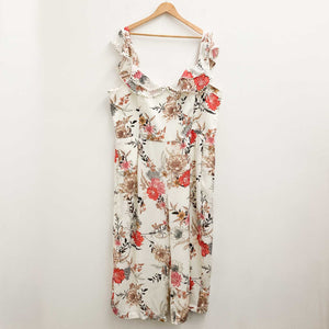 City Chic Ivory Botanical Floral Print Wide Leg Off-Shoulder Jumpsuit UK 24